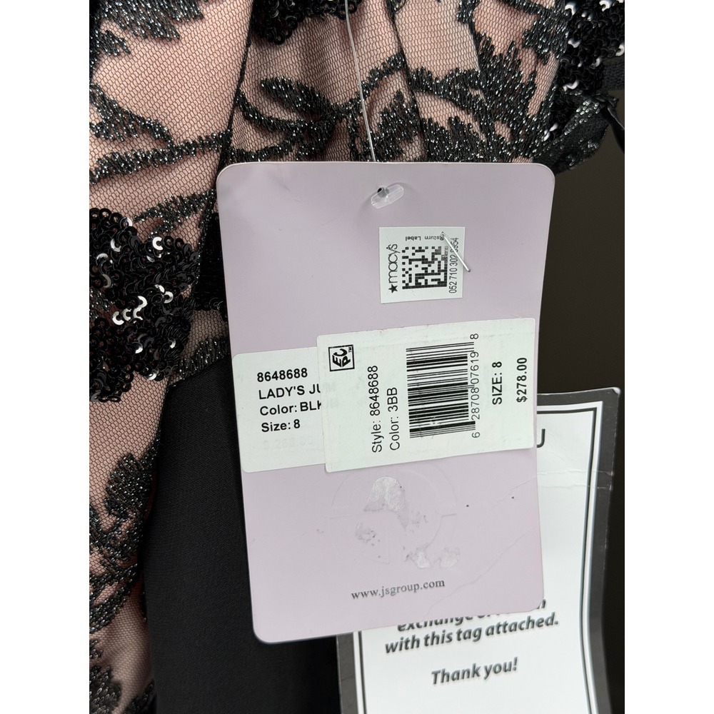 JS COLLECTIONS Jumpsuit Black Blush Sequin Lace Wide Leg Women's Size 8 NEW - Picture 7 of 10